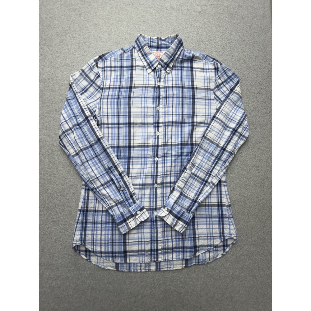 J. Press Shirt Mens Large Blue Plaid Long Sleeve Button Down Cotton Casual